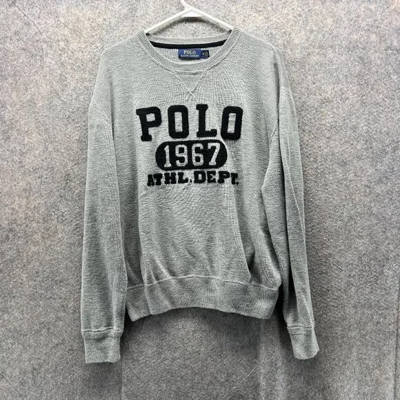 Polo Ralph Lauren Sweater Men Medium Gray Sweatshirt Pullover 1967 Fleece - Picture 1 of 12